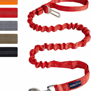 Heavy Duty Bungee Dog Leash for Large Breeds - 6FT with 2 Padded Handles, Shock Absorption, No Pull Training, Red