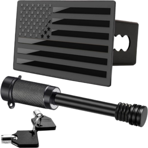 American Flag Trailer Hitch Cover for 2 Inch Receivers（With 5/8-Inch Pin Diameter Trailer Hitch Lock ） (Black)