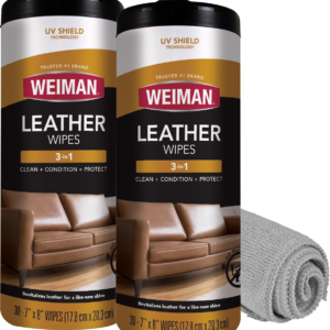 Leather Cleaner Wipes - Clean Condition UV Protection Help Prevent Cracking or Fading of Furniture, Car Interior, Couch, and Shoes, 2 Pack with Microfiber Cloth